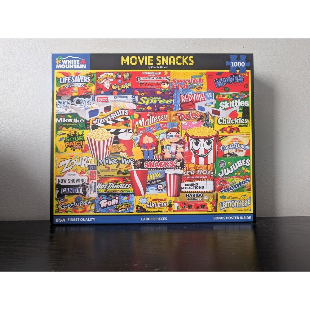 COMPLETE WHITE MOUNTAIN 1000 Pieces 24x30" Girard Movie Snacks 1884